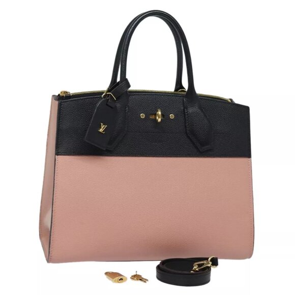 LOUIS VUITTON City Steamer PM Hand Bag Leather Noir Magnolia - Picture 1 of 15